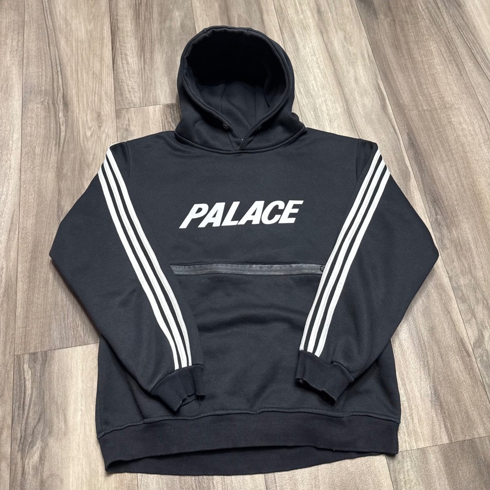 Palace Skateboards Black White Stripe Logo Zip Pocket Hoodie Mens XL